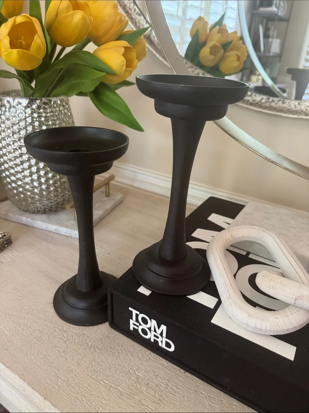 Pottery Barn Black Metal Taper Candle Holders - Pair